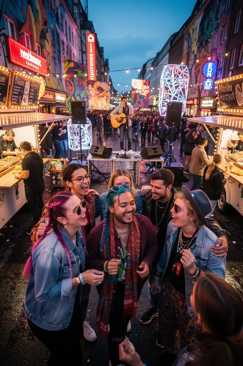 Komfortables Hotelzimmer mit Blick auf eine deutsche Stadt, ideal für Reisende eines kulturellen Festivals.